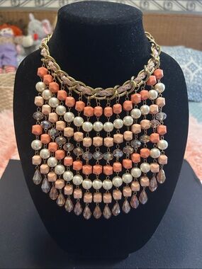 Gold-Accent Peach & Cream Multi-Strand Statement Necklace